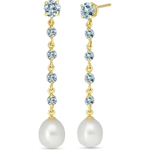 QP Jewellers Aquamarine & Pearl By The Yard Drop Earrings in 9ct Gold