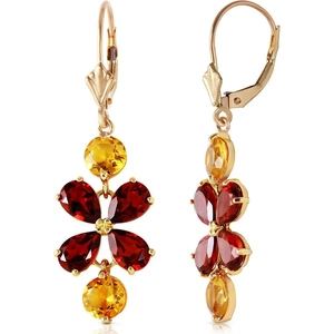 QP Jewellers Citrine & Garnet Blossom Drop Earrings in 9ct Gold
