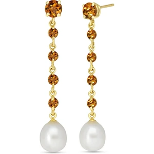 QP Jewellers Citrine & Pearl By The Yard Drop Earrings in 9ct Gold