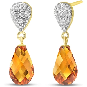 QP Jewellers Citrine & Diamond Droplet Earrings in 9ct Gold