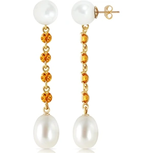 QP Jewellers Pearl & Citrine By The Yard Drop Earrings in 9ct Gold