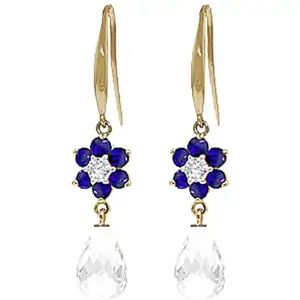 QP Jewellers Sapphire, White Topaz & Diamond Daisy Chain Drop Earrings in 9ct Gold