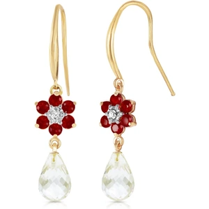 QP Jewellers Ruby, White Topaz & Diamond Daisy Chain Drop Earrings in 9ct Gold