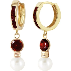 QP Jewellers Garnet & Pearl Huggie Earrings in 9ct Gold
