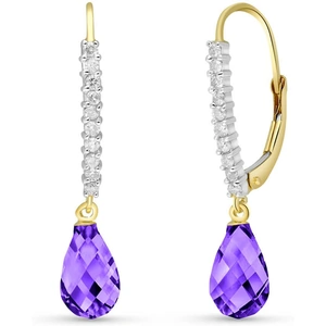 QP Jewellers Amethyst & Diamond Laced Stem Drop Earrings in 9ct Gold