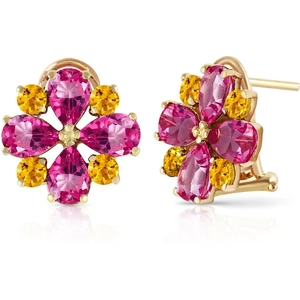 QP Jewellers Pink Topaz & Citrine Sunflower Stud French Clip Earrings in 9ct Gold