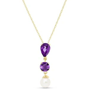 QP Jewellers Amethyst & Pearl Hourglass Pendant Necklace in 9ct Gold