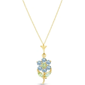 QP Jewellers Aquamarine & Peridot Flower Petal Pendant Necklace in 9ct Gold