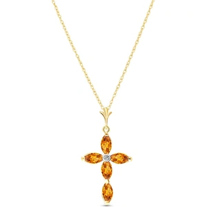 QP Jewellers Citrine & Diamond Vatican Cross Pendant Necklace in 9ct Gold