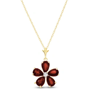 QP Jewellers Garnet & Diamond Flower Petal Pendant Necklace in 9ct Gold