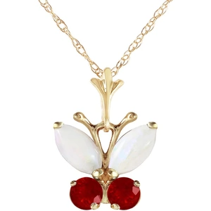 QP Jewellers Opal & Ruby Butterfly Pendant Necklace in 9ct Gold