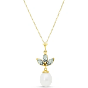 QP Jewellers Green Amethyst & Pearl Petal Pendant Necklace in 9ct Gold