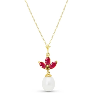 QP Jewellers Ruby & Pearl Petal Pendant Necklace in 9ct Gold