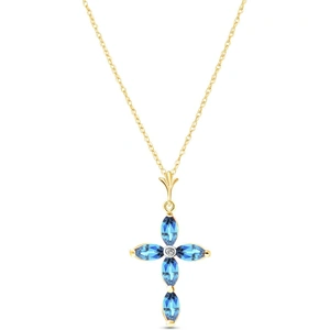 QP Jewellers Blue Topaz & Diamond Vatican Cross Pendant Necklace in 9ct Gold
