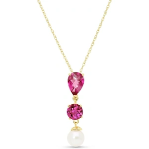 QP Jewellers Pink Topaz, Blue Topaz & Pearl Hourglass Pendant Necklace in 9ct Gold