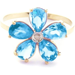 QP Jewellers Blue Topaz & Diamond Five Petal Ring in 9ct Gold