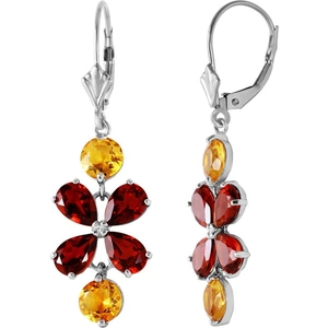 QP Jewellers Garnet & Citrine Blossom Drop Earrings in 9ct White Gold