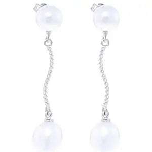 QP Jewellers Pearl Twist Stem Drop Earrings in 9ct White Gold