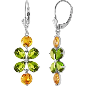 QP Jewellers Peridot & Citrine Blossom Drop Earrings in 9ct White Gold