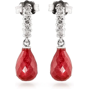 QP Jewellers Ruby & Diamond Stem Droplet Earrings in 9ct White Gold