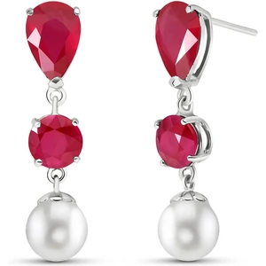 QP Jewellers Ruby & Pearl Droplet Earrings in 9ct White Gold