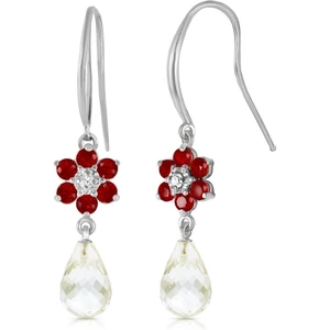 QP Jewellers Ruby, White Topaz & Diamond Daisy Chain Drop Earrings in 9ct White Gold