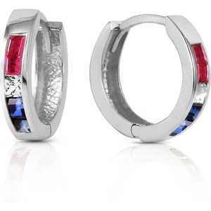 QP Jewellers Ruby, White Topaz & Sapphire Huggie Earrings in 9ct White Gold