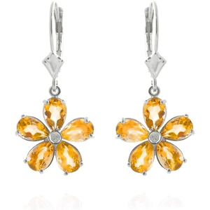QP Jewellers Citrine & Diamond Flower Petal Drop Earrings in 9ct White Gold