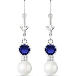 QP Jewellers Sapphire & Pearl Drop Earrings in 9ct White Gold