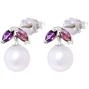 QP Jewellers Pearl & Amethyst Snowdrop Stud Earrings in 9ct White Gold