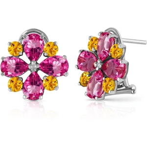 QP Jewellers Pink Topaz & Citrine Sunflower Stud French Clip Earrings in 9ct White Gold