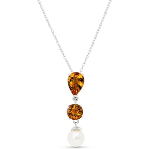 QP Jewellers Citrine & Pearl Hourglass Pendant Necklace in 9ct White Gold
