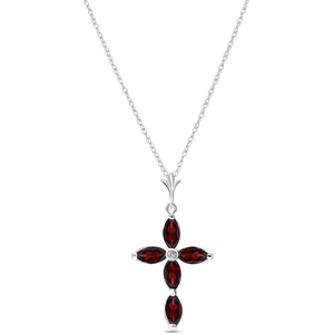 QP Jewellers Garnet & Diamond Vatican Cross Pendant Necklace in 9ct White Gold