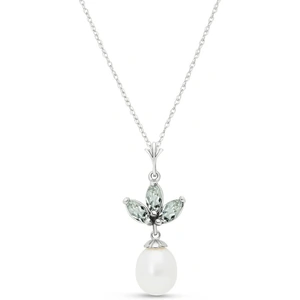 QP Jewellers Green Amethyst & Pearl Petal Pendant Necklace in 9ct White Gold
