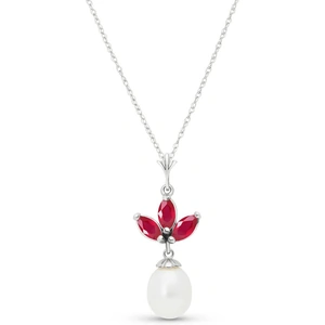 QP Jewellers Ruby & Pearl Petal Pendant Necklace in 9ct White Gold