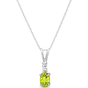 QP Jewellers Peridot & Diamond Cap Oval Pendant Necklace in 9ct White Gold
