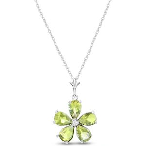 QP Jewellers Peridot & Diamond Flower Petal Pendant Necklace in 9ct White Gold