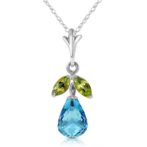QP Jewellers Blue Topaz & Peridot Snowdrop Pendant Necklace in 9ct White Gold