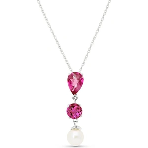 QP Jewellers Pink Topaz, Blue Topaz & Pearl Hourglass Pendant Necklace in 9ct White Gold