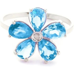 QP Jewellers Blue Topaz & Diamond Five Petal Ring in 9ct White Gold