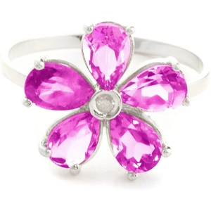 QP Jewellers Pink Topaz & Diamond Five Petal Ring in 9ct White Gold