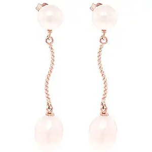 QP Jewellers Pearl Twist Stem Drop Earrings in 9ct Rose Gold