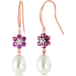 QP Jewellers Amethyst, Pearl & Diamond Daisy Chain Drop Earrings in 9ct Rose Gold
