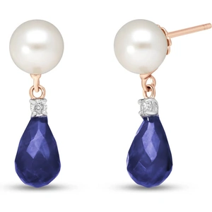 QP Jewellers Pearl, Sapphire & Diamond Drop Earrings in 9ct Rose Gold