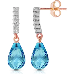 QP Jewellers Blue Topaz & Diamond Stem Droplet Earrings in 9ct Rose Gold