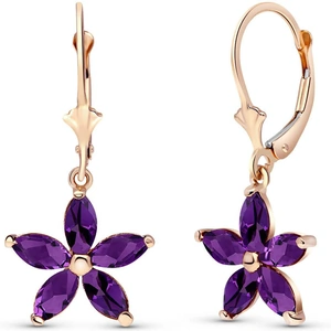 QP Jewellers Amethyst Flower Star Drop Earrings 2.8ctw in 9ct Rose Gold
