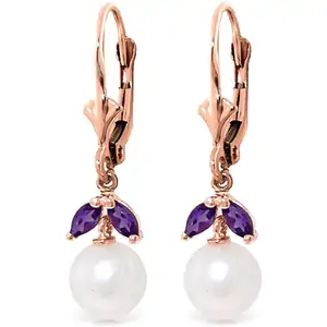 QP Jewellers Pearl & Amethyst Dewdrop Earrings in 9ct Rose Gold