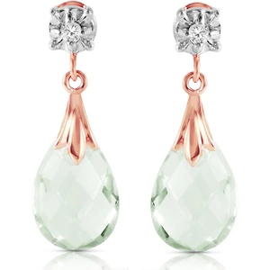 QP Jewellers Green Amethyst & Diamond Comet Stud Earrings in 9ct Rose Gold