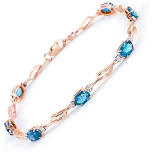 QP Jewellers Blue Topaz & Diamond Classic Tennis Bracelet in 9ct Rose Gold