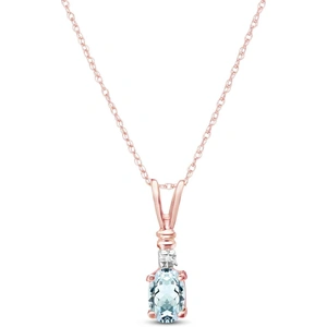 QP Jewellers Aquamarine & Diamond Cap Oval Pendant Necklace in 9ct Rose Gold